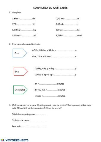 Unidades de medida: longitud, capacidad , masa, superficie y sistema sexagesimal