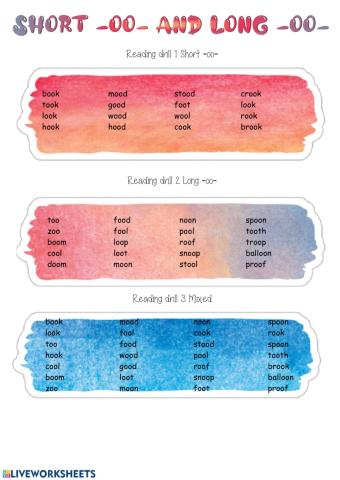 Reading drill short and long -oo-