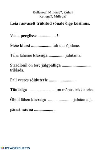 2.klass  Kellesse? Millesse? Kuhu? Kellega? Millega