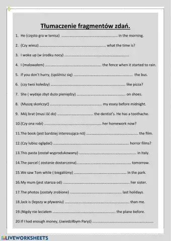 Tłumaczenie fragmentów zdań (egzamin ósmoklasisty)