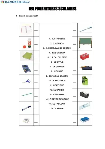 Les fournitures scolaires