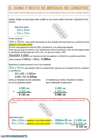 Sumas y restas con medidas de longitud adaptado 3º