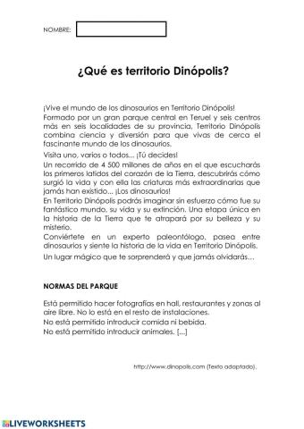 Comprensión lectora dinópolis