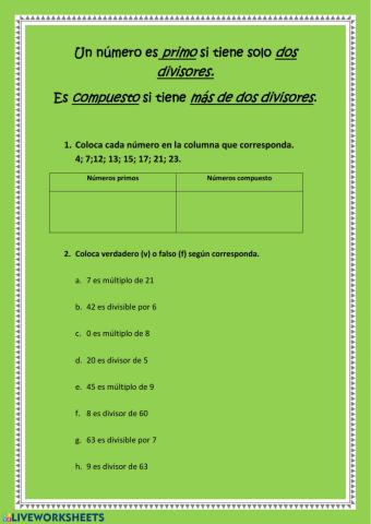 Números primos y compuestos