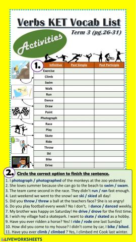 Verbs - Vocab list KET term 3 - part 2