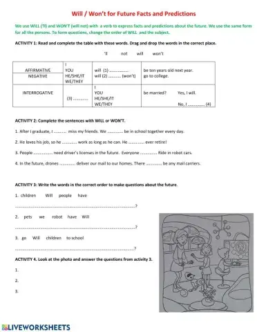 WILL-WON'T FOR FUTURE FACTS AND PREDICTIONS
