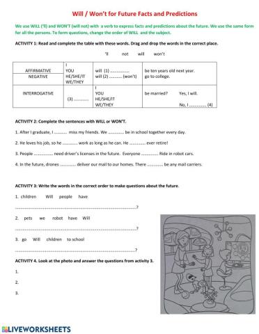 WILL-WON'T FOR FUTURE FACTS AND PREDICTIONS