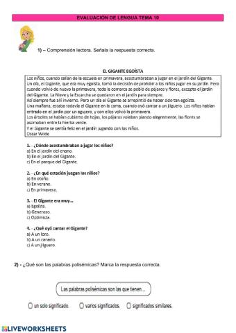 Evaluación Lengua Tema 10