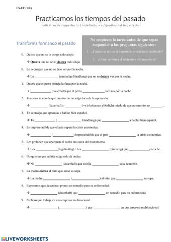 Tiempos del pasado con imperfecto del subjuntivo
