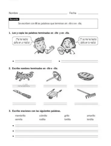 Palabras terminadas en illo-illa