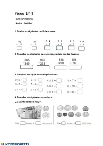 Sumas, restas llevadas y multiplicaciones hasta 6