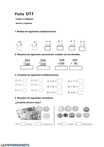 Sumas, restas llevadas y multiplicaciones hasta 6