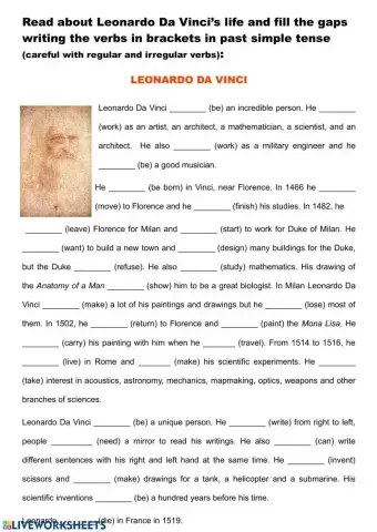 Leonardo da Vinci's life (grammar- past simple)