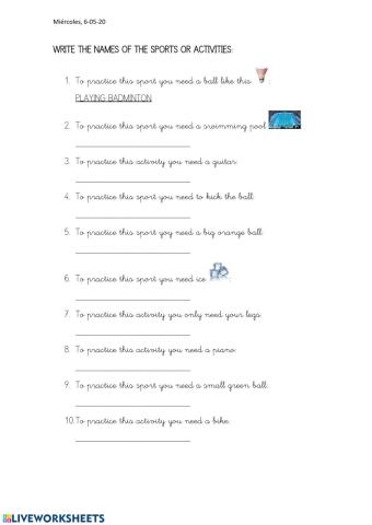 Write the names of the sports