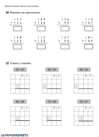 Sumas y restas con llevadas