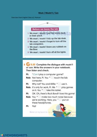 Modal verbs (must-mustn't-can)