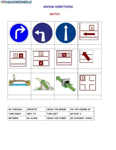 Giving directions vocabulary