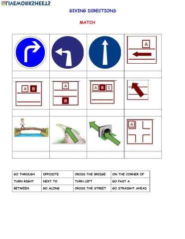 Giving directions vocabulary