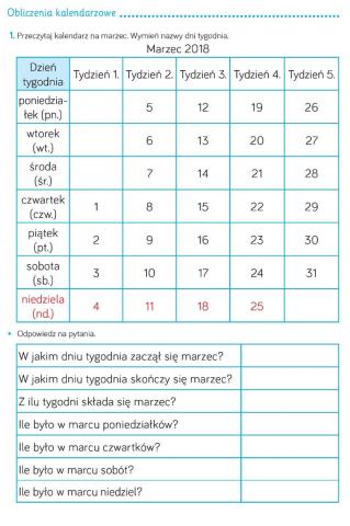 Obliczenia kalendarzowe.