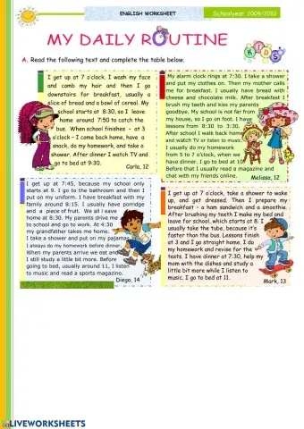 Daily routines Writing