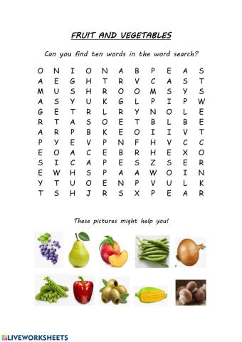 Fruit and vegetables - word search