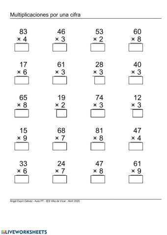 Multiplicar decenas por 2 al 9