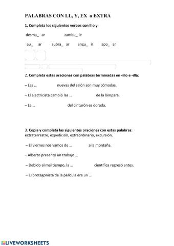 Palabras con ll, y, ex y extra