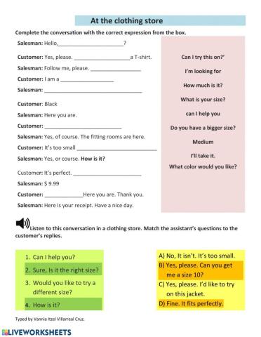 Shopping for clothes vocabulary