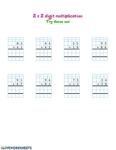 2 by 2 digit multiplication