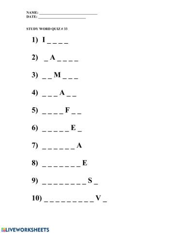 Study Word Quiz -33
