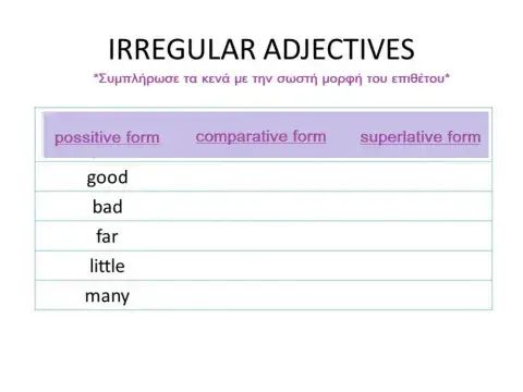 Irregular adjectives