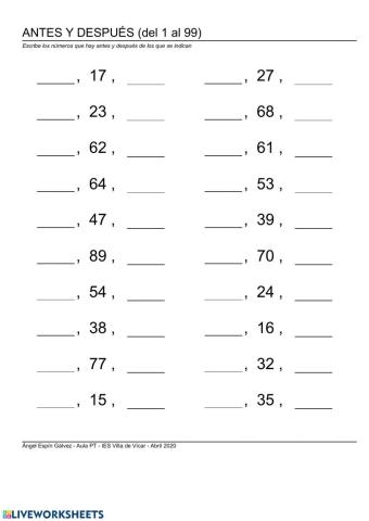 ANTES Y DESPUÉS (del 1 al 99)