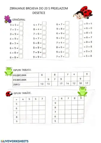 Zbrajanje brojeva do 20 s prijelazom desetice