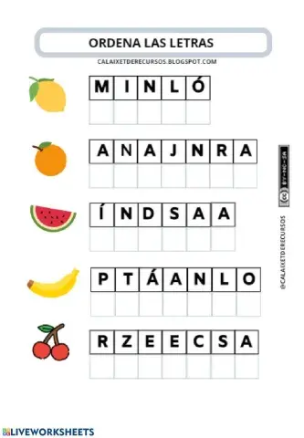 Ordena las letras (frutas)