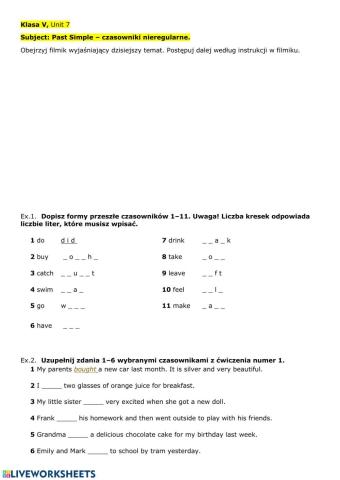 Czasowniki nieregularne Past Simple