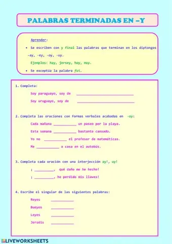 Palabras acabadas en Y