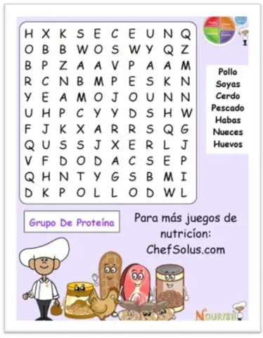 Sopa de letras comida saludable