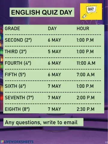 English Quiz Date