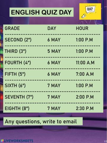 English Quiz Date