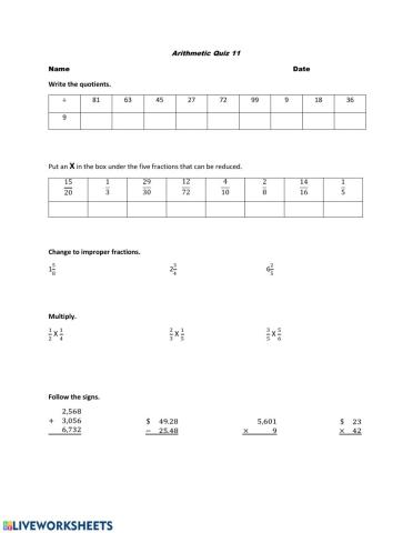 Arithmetic Quiz 11