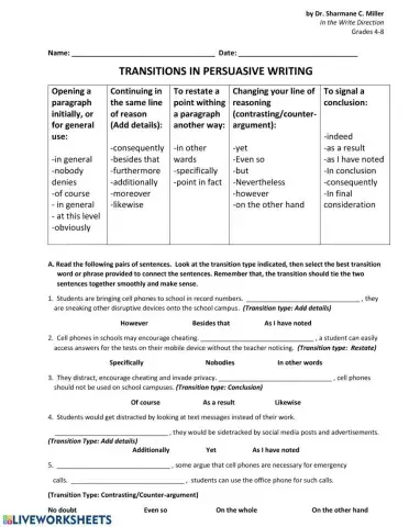Transitional Words and Phrases