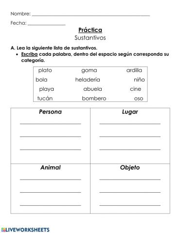 Práctica Sustantivo