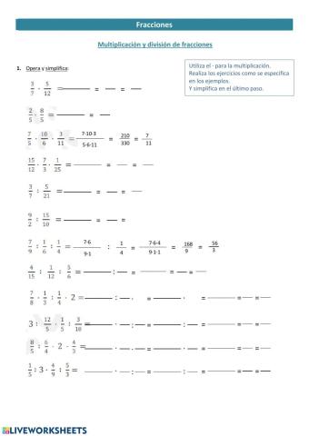 Multiplicación y división de fracciones