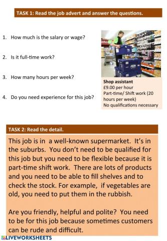 Shop assistant job advert reading