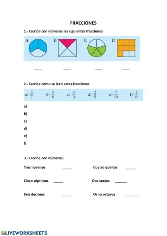 Lectura y escritura de fracciones