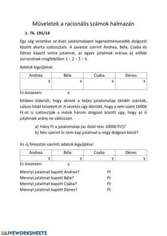 Műveletek a racionális számok halmazán