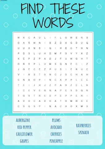 Wordsearch fruit and vegetables