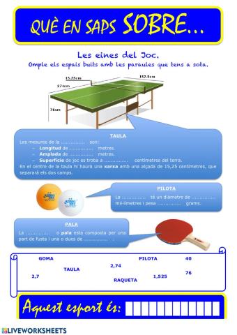 Que saps sobre... Tennis taula 03