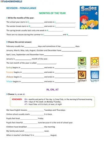 S4 9.3 Months of the Year- In, On, At- Worksheet