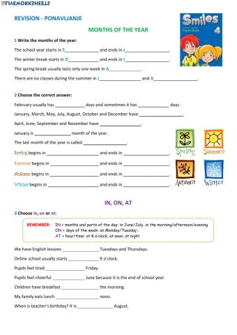 S4 9.3 Months of the Year- In, On, At- Worksheet
